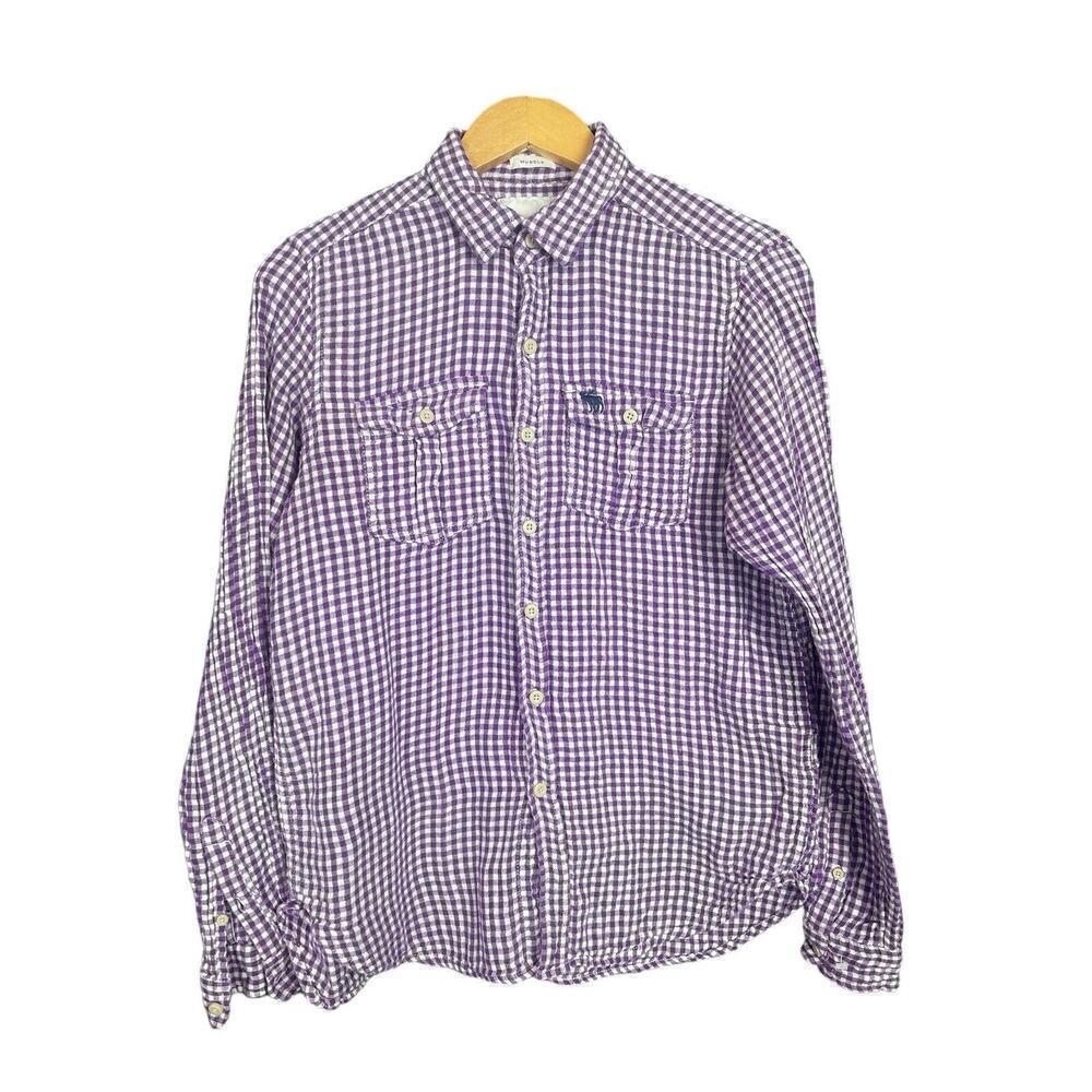Abercrombie & Fitch Men's Medium Gingham Muscle Fit Button Up Shirt Purple